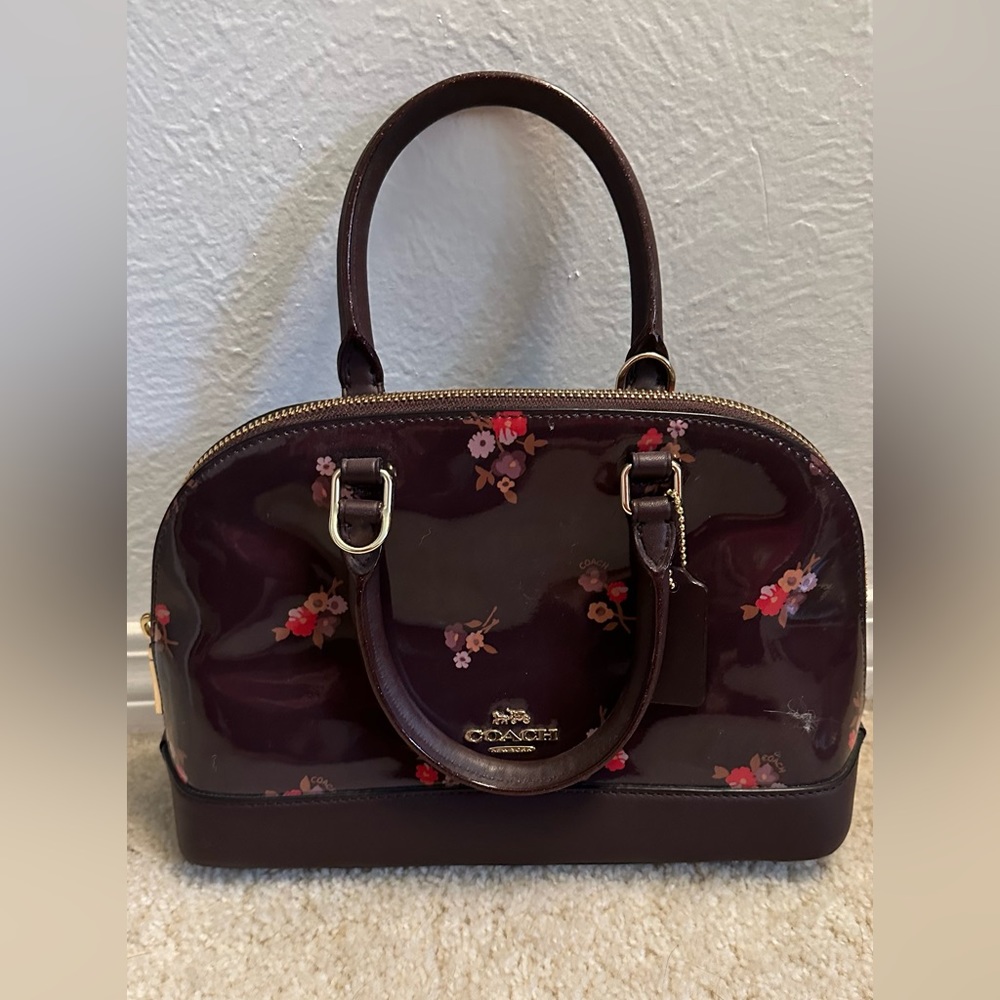 Coach Baby Bouquet Print Mini Sierra Patent Leather  in Oxblood